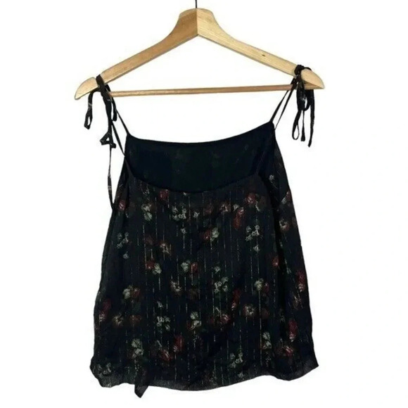 Avec Les Filles Black Floral Square Neck Tie Strap Tank Top S - Picture 2 of 4